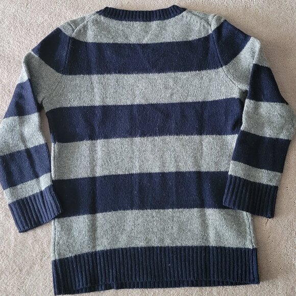 J. Crew Lambs Wool Crew Neck Striped Sweater Navy Gray - Picture 6 of 11